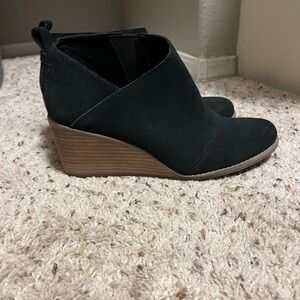Toms Black Suede Wedge Booties